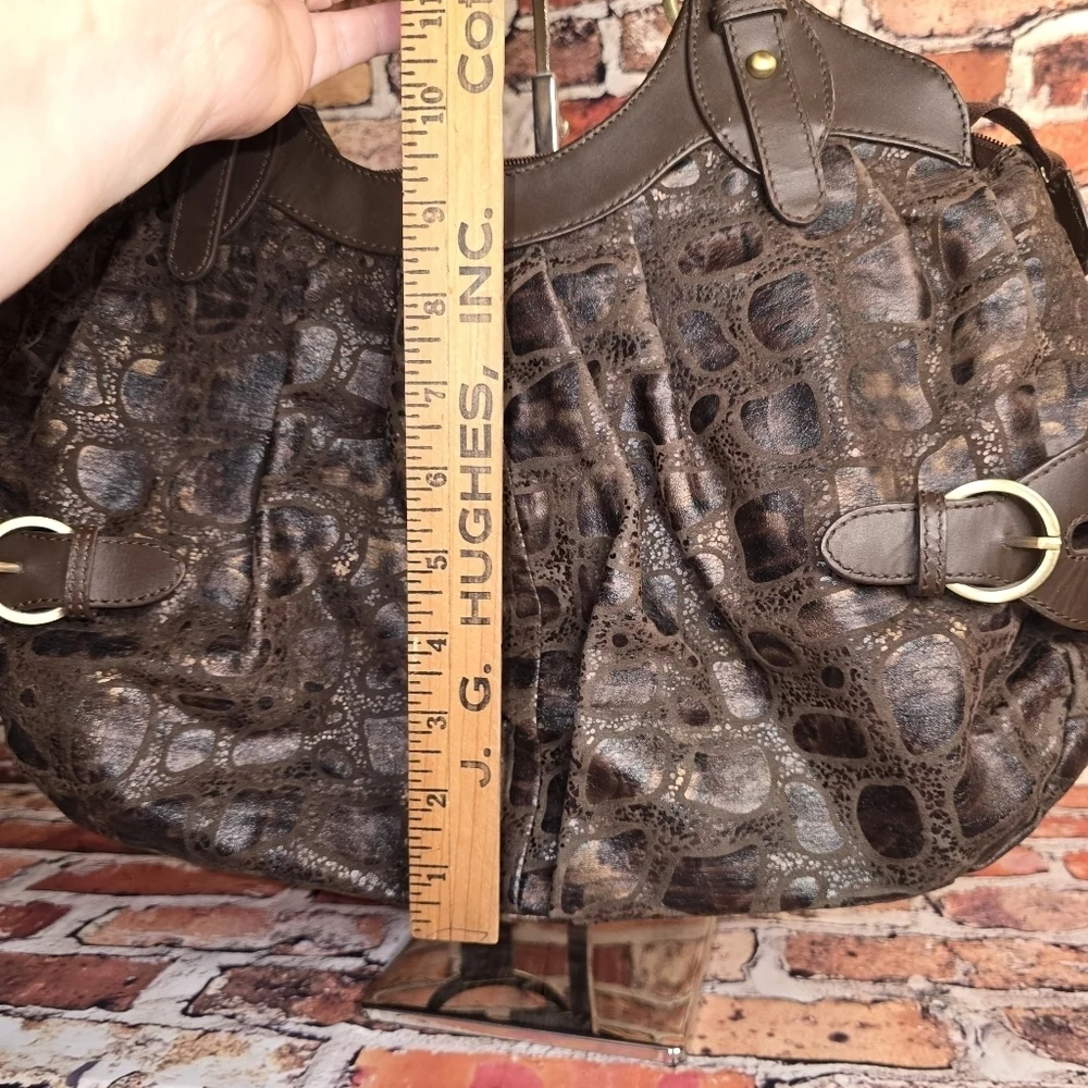 Charlie Lapson Hobo Bag Brown Crocodile Print